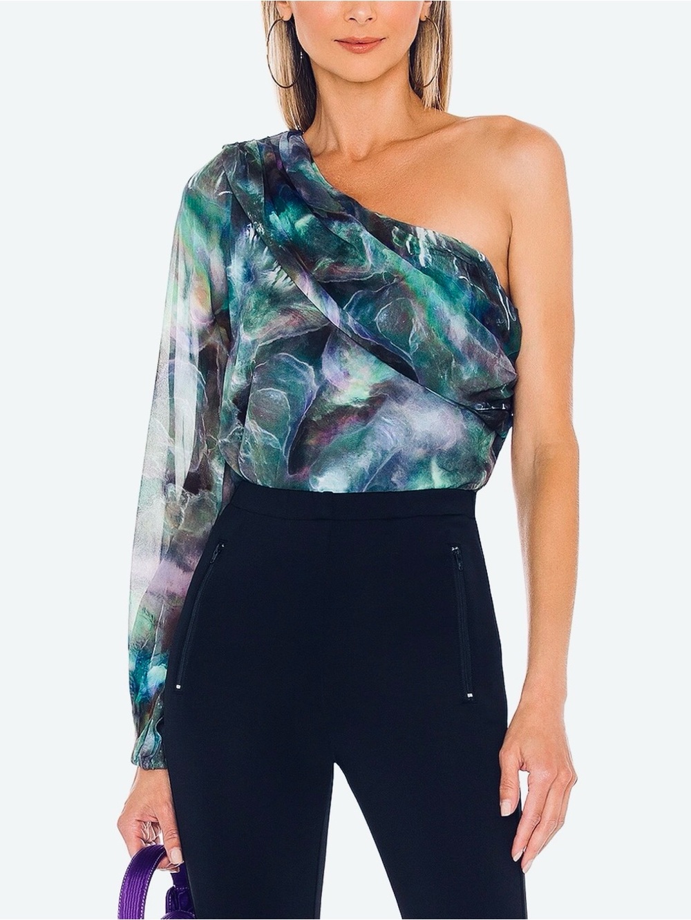 AMANDA UPRICHARD Saturn Top Sz M Draped Chiffon One Shoulder